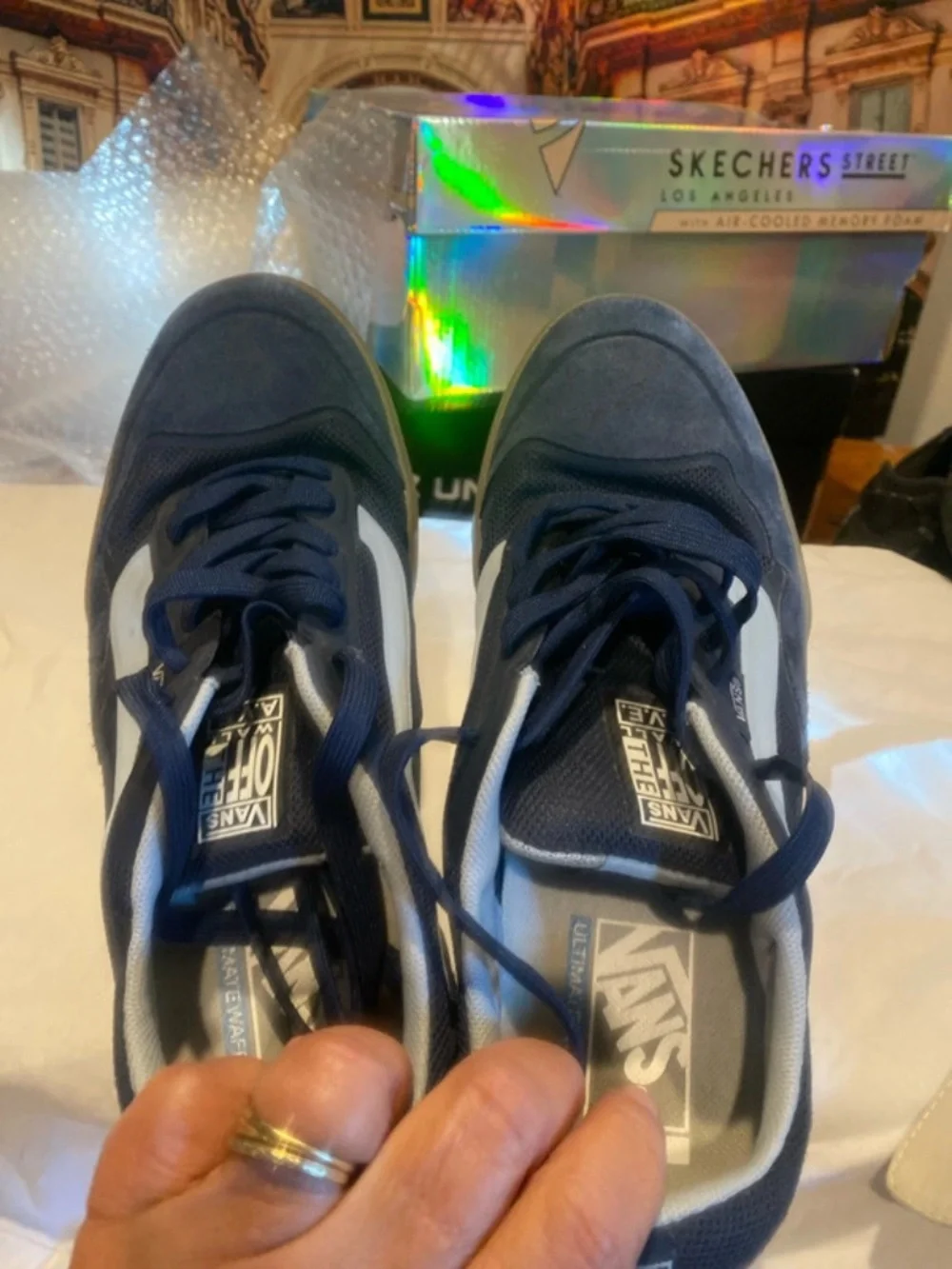 Vans Men's Navy Sneakers with White Side Stripe